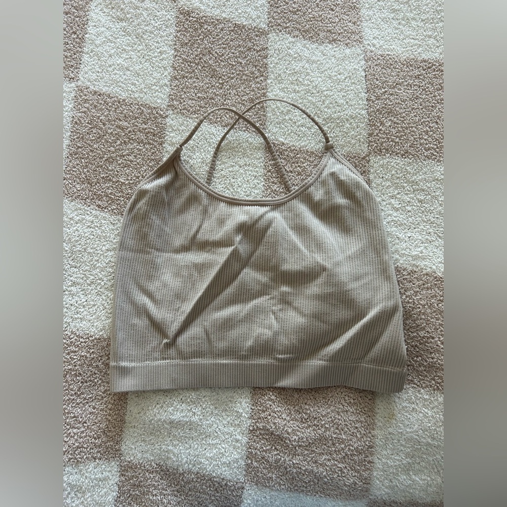 Beige Ribbed Sports Bra - Picture 2 of 3